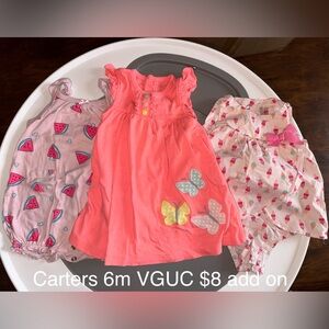 Carter's Coral Pink Dress with Butterfly Ice Cream Accents, Watermelon Romper